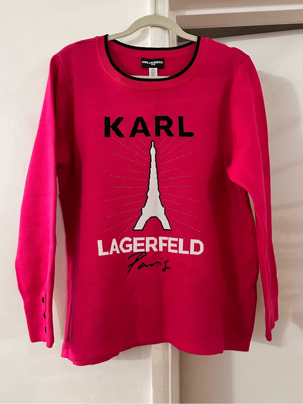 Karl Lagerfeld women Hot Pink Eiffel Tower Logo Sweater
